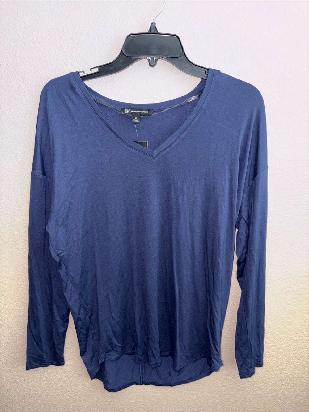 INC International Concepts Navy V-Neck Long Sleeve Top
